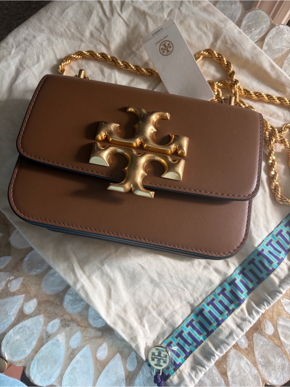 Tory Burch Brown Leather Crossbody with Gold Logo Hardware